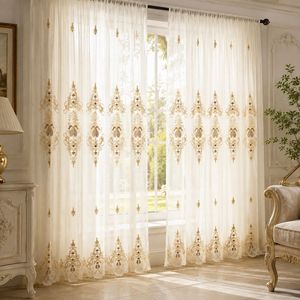 COSENNATUR Tenda Trasparente Ricamata Europea 290cm con <span class=keywords><strong>Orlo</strong></span> Festonato e Motivi Floreali 100% Poliestere Personalizzabile OEM - Product Image 2