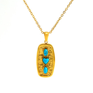 Gold Plated Turquoise Pendant Necklace Geometric Oval Shape 18K Purity Festivals And Celebrations - Product Image 5