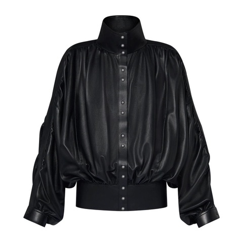 5228 New Collar Heavy Industry Pleated Waist Cinched Single Breasted Sheepskin Coat