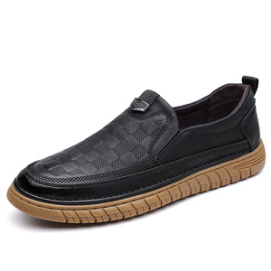 Mocassins en cuir pour hommes, bout rond, à enfiler, semelle en caoutchouc respirante, chaussures décontractées toutes saisons - Product Image 5