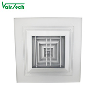 Diffuseur de conduit d'alimentation en aluminium de plafond Hvac Diffuseur d'air carré à 4 voies à cadre large