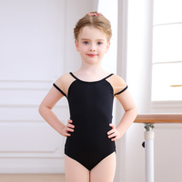 Justaucorps de ballet XY024 pour filles, noir, manches courtes, empiècements en maille, dos ouvert en U, justaucorps de danse pour enfants pour l'entraînement et les spectacles de ballet