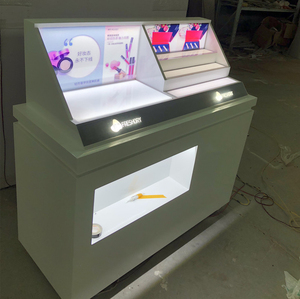 Customized High Quality <b>Gold</b> Matt Brushed Modern Makeup Store <b>Shelves</b> Cosmetic Shop Counter V-DONE MP-001 for Cosmetic Shops - Product Image 3