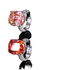 Vintage Zircon Leaf 14x16mm Pink Purple Orange Red Champagne Color Crush Ice Cut Platinum Plated <b>Adjustable</b> Wedding <b>Ring</b> - Product Image 2