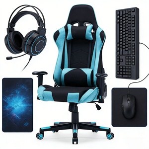 Silla <span class=keywords><strong>Gamer</strong></span> Moderna de Oficina para PC, Económica y de Alta Calidad, en Tela PU Azul, con Reposapiés y Reposabrazos 2D con Función de Masaje - Product Image 3