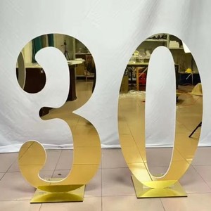 Custom 3D Gold Mirror Number Sign Freestanding Number <b>Backdrop</b> Stand for Wedding Birthday Event Decor - Product Image 4
