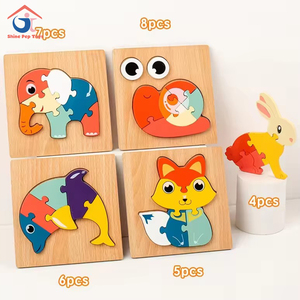 Montessori niños madera Diy 3D dibujos animados Animal rompecabezas tablero educativo temprano geometría pegada rompecabezas juguete para niños niñas - Product Image 4