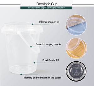 Disposable Fruit Tea Bucket Large Capacity 500ml 700ml 1000m <b>Plastic</b> <b>Drinking</b> Buckets With Lids with Handles - Product Image 5