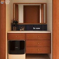 Meuble de salle de bain mural style vintage avec lavabo intégré en dalle de roche courbée à chaud, étanche IPX5, pour toilettes et lavage