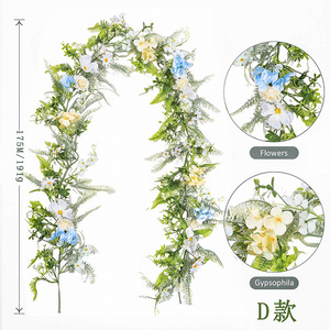 Guirnalda de ratán artificial con flores blancas y azules para decoración del hogar en primavera, 150 cm de largo - Product Image 2