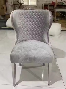 Silla de <span class=keywords><strong>Comedor</strong></span> de Lujo con Respaldo Alto, Botones, Diseño de Alas, Tapizada <span class=keywords><strong>en</strong></span> Terciopelo, <span class=keywords><strong>para</strong></span> Hotel o Restaurante, con Botones Decorativos - Product Image 3
