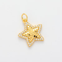 Pendentif en cuivre électroplaqué éco-responsable, incrusté de zircon, en forme d'étoile à cinq branches, fabriqué avec précision par CNC, pour le commerce transfrontalier Europe-Amérique
