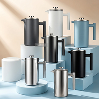 Cafetière à piston HIGHWIN Home Cafe, en acier inoxydable à double paroi, avec couvercle en verre transparent