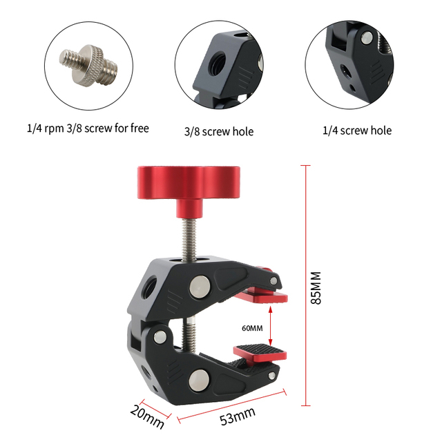 Daryoo C-type Crab Clip Desktop Fixed Metal Clip Universal Desktop Bracket Hand Magic Arm Bracket Photography Accessories