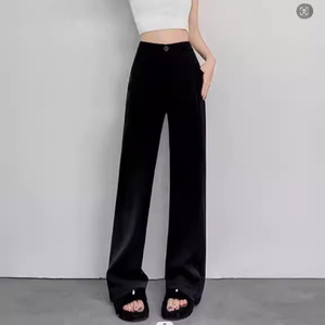 Pantalones de Oficina Casuales de Pierna Ancha para Mujer, Diseño Europeo, Cintura Media, Corte Holgado y Recto, Pantalones Largos de Algodón para Primavera - Product Image 3