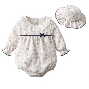 Conjunto de Dos Piezas para Bebés Niñas, Mono de Manga Larga con Estampado Floral y Gorro, Traje de Primavera/Otoño para Niñas Pequeñas - Product Image 5