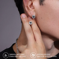Boucles d'oreilles clous carrées noires pour hommes, en argent sterling 925, hypoallergéniques, serties de zircone cubique, style punk gothique streetwear, bijoux masculins, boucles d'oreilles croix