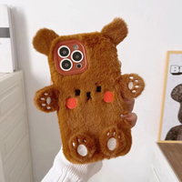 Adorable étui de téléphone portable en peluche 3D avec design de dessin animé, antichoc, pour 16/15/14 Pro Max/14/13/11/7 Plus, cadeau pour filles