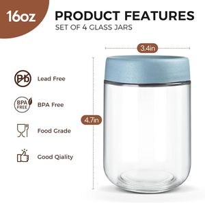 Ensemble <span class=keywords><strong>de</strong></span> pots en verre modernes <span class=keywords><strong>de</strong></span> 16oz, vente en gros <span class=keywords><strong>de</strong></span> 4 pièces, bocaux Mason hermétiques pour la préparation <span class=keywords><strong>de</strong></span> repas d'avoine <span class=keywords><strong>de</strong></span> nuit, graines <span class=keywords><strong>de</strong></span> <span class=keywords><strong>chia</strong></span> - Product Image 2