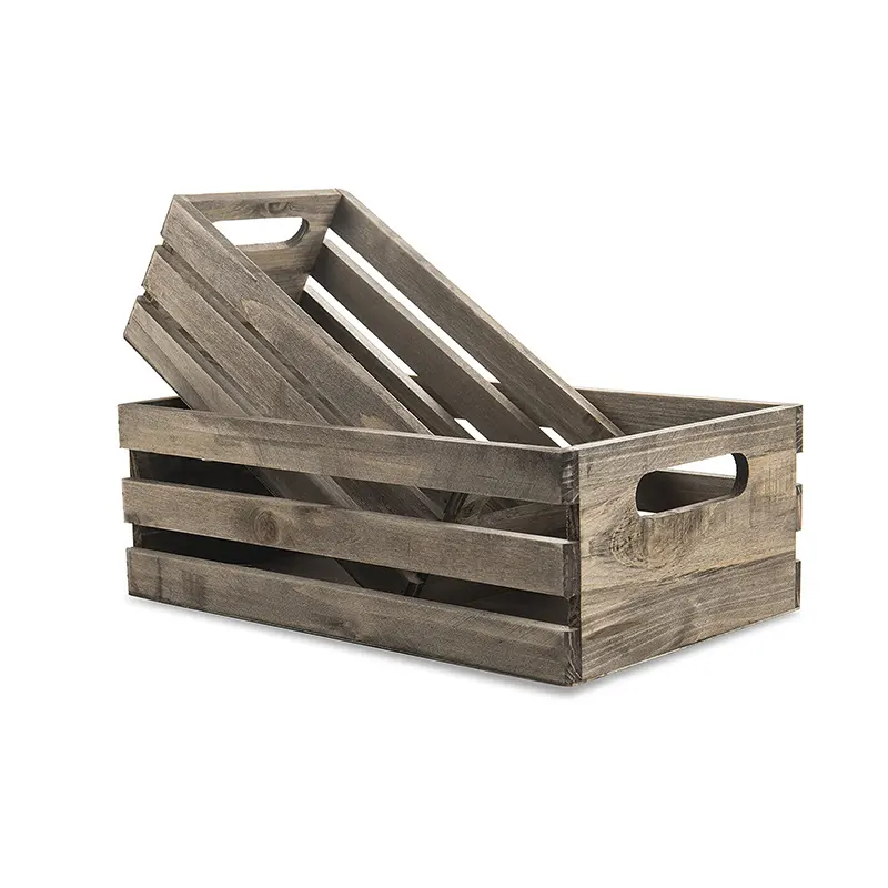 Rustic Wood Nesting Crates with Handles Decorative Farmhouse Wooden Storage Container Boxes