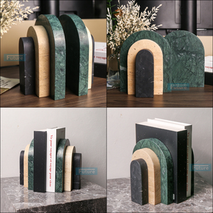 Serre-livres en marbre travertin naturel multicolore de style Art déco, écologiques, durables et décoratifs - Product Image 2