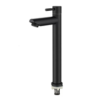 Keran Air Dingin Tunggal Modern Hotel Matte Black Stainless Steel Deck Mount untuk Wastafel Kamar Mandi yang Ramping