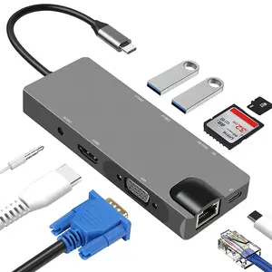 New Usb C 4K Combo Đa 9 Trong 1 Usb 3 0 Port Ethernet Adapter Type C Dữ Liệu Por Sạc Type C Hub Hộp Trạng Thái