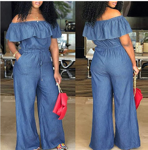 Combinaison-Pantalon Large en Jean à Manches Courtes Col Bateau pour Femme, Style Chaud Été <span class=keywords><strong>2021</strong></span> - Product Image 2