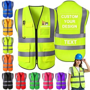 Chaleco de Seguridad Reflectante con Logotipo Personalizado para Hombres y Mujeres, Chaleco de Alta Visibilidad con Bolsillos, Chalecos de Malla de Alta Visibilidad que Cumplen con las Normas ANSI/ISEA - Product Image 1