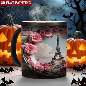 Mug vierge noir givré 11oz en céramique thermosensible avec motif Paris Rose peinture 2D à plat - Product Image 6