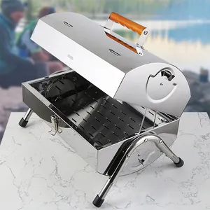 户外不锈钢木炭烧烤工具，便携式免费安装手柄折叠烧烤烹饪网格公园/