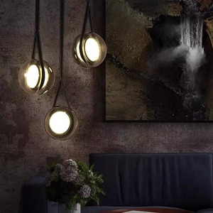 Nordic Style Creative Yo Yo Belt Pendant <b>Light</b> Round Led Glass Leather Minimalist <b>Chandelier</b> For Bedroom - Product Image 3