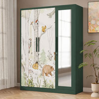 Armoire en acier Cream Storybook à imprimé botanique, 1200 mm, 2 portes coulissantes avec miroir et tringle de suspension, en métal