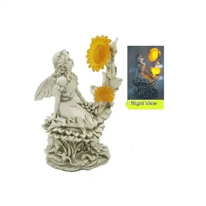 تمثال حديقة على شكل جنية ملاك مضيء يعمل بالطاقة الشمسية مزخرف بالراتنج للمنزل