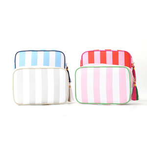 <b>Big</b> Capacity Tassel Zipper Striped Cosmetic <b>Bag</b> <b>Travel</b> Skin Care Wash <b>Bag</b> Color Blocking Stripe Makeup Storage <b>Bag</b> - Product Image 4