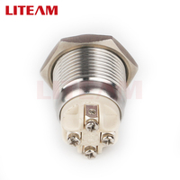 Interrupteurs à bouton-poussoir métalliques étanches 16 mm, momentanés, 1NO, 12V, IP65, avec éclairage LED, bornes à vis