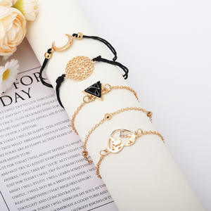 Geometric <b>Charm</b> Bracelets Set Gold Plated Alloy Bohemian Style Women's Fashion Jewelry 5 Piece Collection - Product Image 3