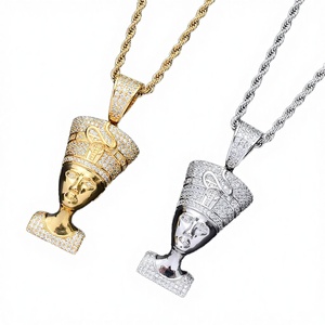 Pendentif Pharaon Égyptien en Argent Plaqué Or 18K, Argent 925, Diamant Moissanite Micro-Pavé, Style Hip Hop, Collier Unisexe - Product Image 2