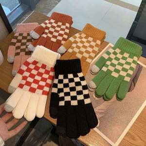 Gants d'hiver en tricot élastique pour femmes, motif à carreaux, extensibles, mitaines à doigts entiers, écran tactile, gants chauds épais - Product Image 3