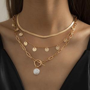 Collar de cadena de serpiente geométrica en capas, dorado, multicapa, con cierre redondo OT, para mujer, joyería de fiesta, aleación de zinc - Product Image 1