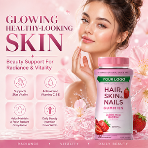 In-stock Wholesale OEM Strawberry-flavored Adult <strong>Hair</strong> <strong>Skin</strong> <strong>and</strong> <strong>Nail</strong> Care <strong>Gummies</strong> Containing 6000mcg Biotin - Product Image 4