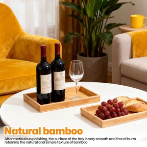 Bandeja de almacenamiento de bambú, organizador de escritorio multiusos de madera maciza rectangular para alimentos, artículos de cuidado personal, color marrón claro - Product Image 4