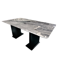 Table à manger rectangulaire moderne personnalisable, effet ciel étoilé bleu, luxe, marbre naturel