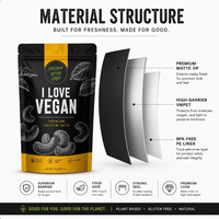 Sachet d'emballage pour noix avec logo personnalisé imprimé I LOVE VEGAN, pochette verticale en Mylar avec fermeture éclair pour amandes et pistaches biologiques