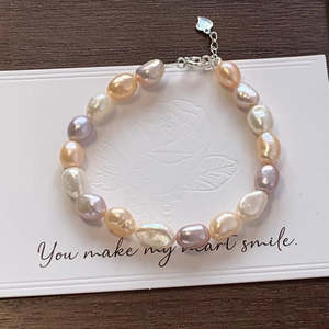 "สร้อยข้อมือมุกสีเงินสเตอร์ลิง S925สวยงามสำหรับสุภาพสตรี-ไข่มุกบาร็อคน้ำจืดธรรมชาติ" - Product Image 6