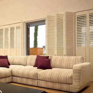 Modern Countryside Style Louvers Blades Paper White Wooden PVC MDF Plantation Shutters for Villa Horizontal Opening Design
