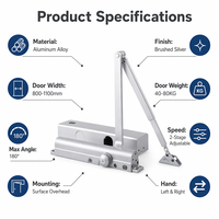 Cierrapuertas Ajustable de Aluminio, Hidráulico, Automático, con Resorte, Brazo Superior para Puertas Interiores de Madera y Metal, Comerciales, OEM