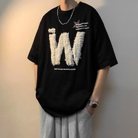 T-shirt personnalisé d'été à manches courtes, poids lourd, 100% coton, col rond, épaule tombante Chenille Patch Broderie T Shirt Hommes