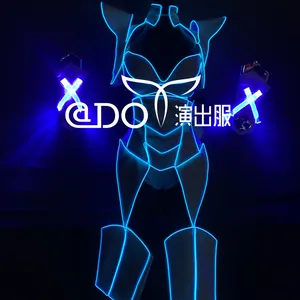 Klab Malam Bar Pesta Bercahaya LED Tron Lampu Dingin Wanita GOGO Kostum Teknologi Masa Depan
