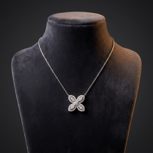 Collier en diamant cultivé en laboratoire certifié IGI, 0,90 ct, marquise, 4 pétales floraux, or massif 18K, 14K, 10K, argent 925, pendentif halo pour femmes - Product Image 1